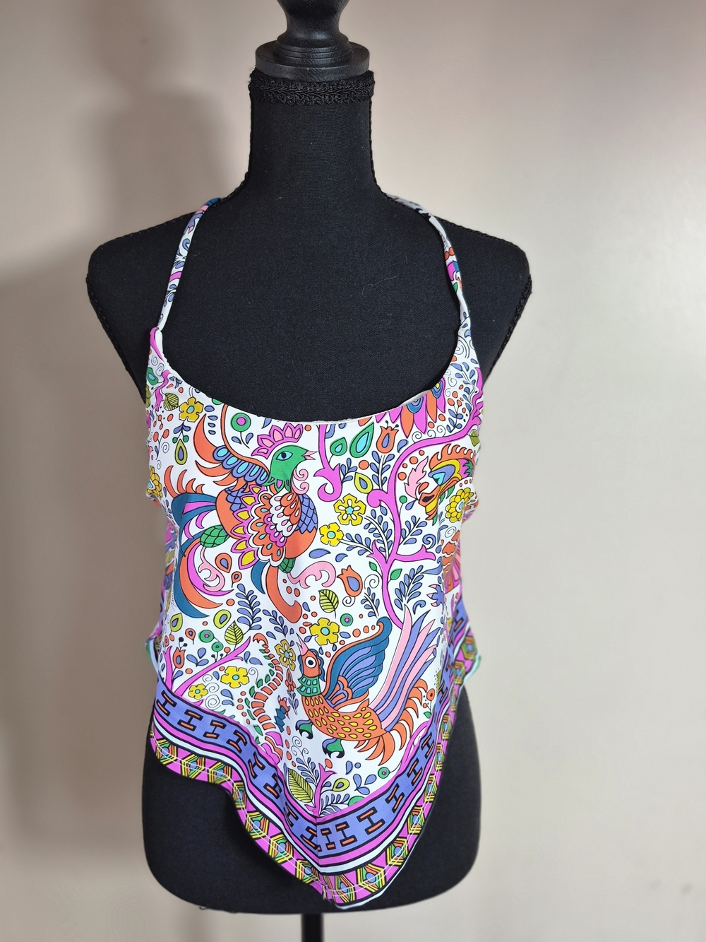 Trina Turk Womans Vibrant Paisley open back Tankini Swimsuit Top Size 10
